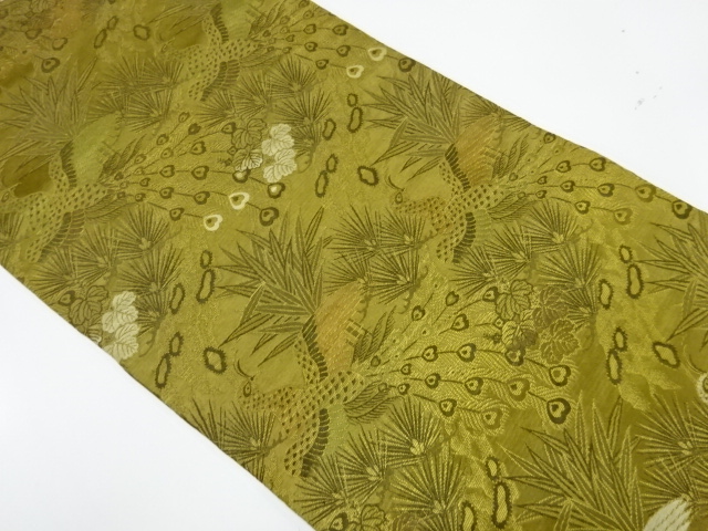 アンティーク　孔雀に松笹模様織出し丸帯（材料）